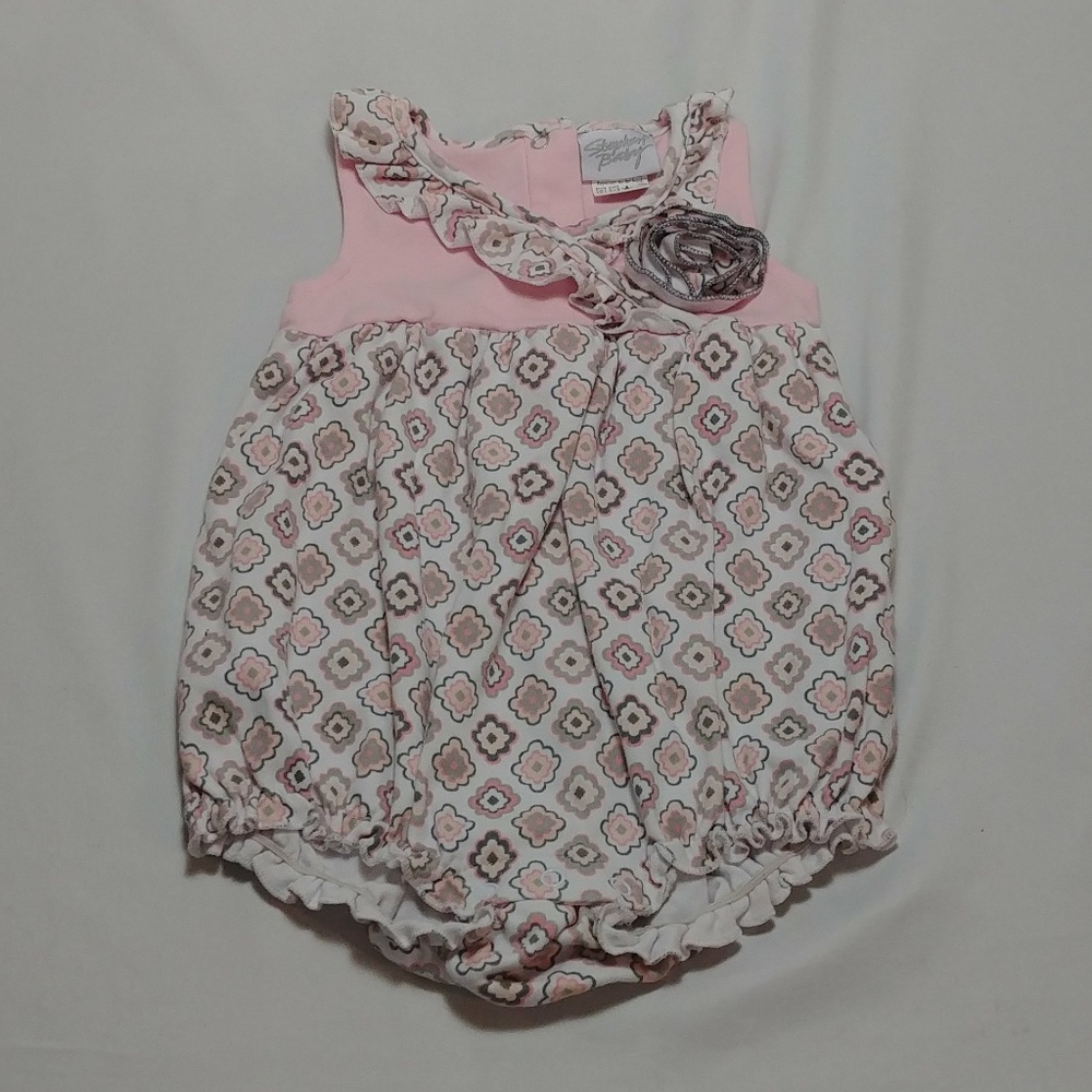 Stephan Baby Pink & Brown Girl Romper 6-12m
